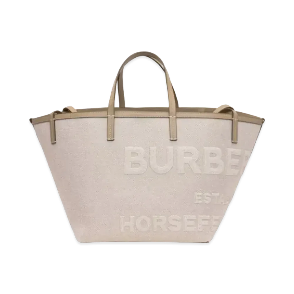 Burberry Mini Horseferry Linen Cotton Canvas Beach Tote "Ecru"