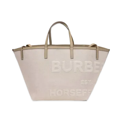 Burberry Mini Horseferry Linen Cotton Canvas Beach Tote "Ecru"