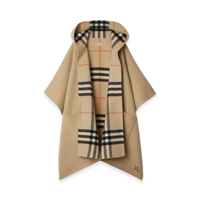 Burberry Women's Reversible Check Cashmere Cape "Sand"