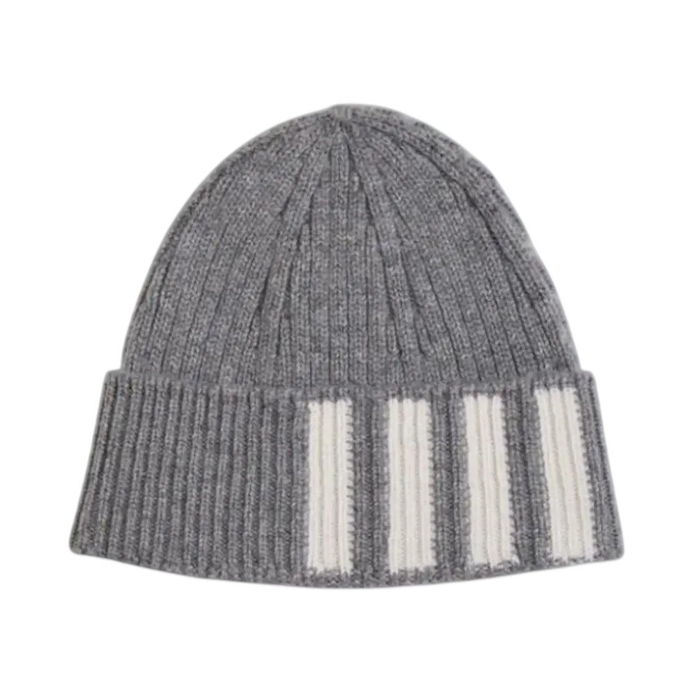 THOM BROWNE Cashmere Rib 4-Bar Hat "Gray"