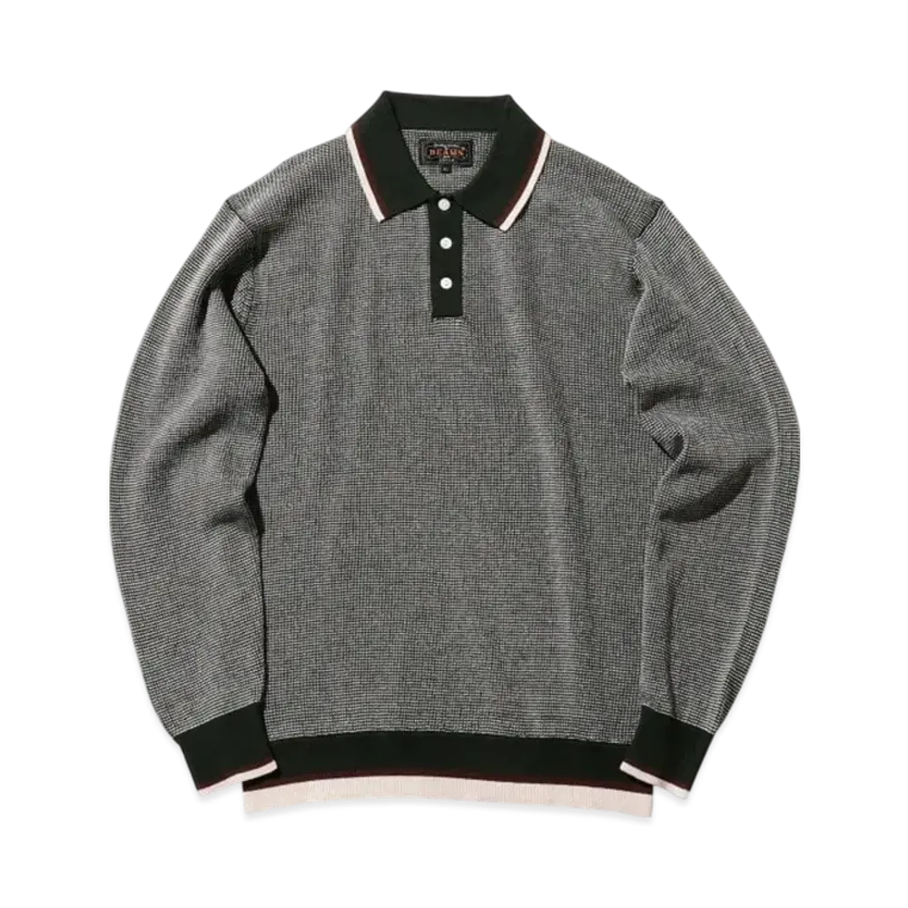 BEAMS Knit Polo Collar Line "Green"