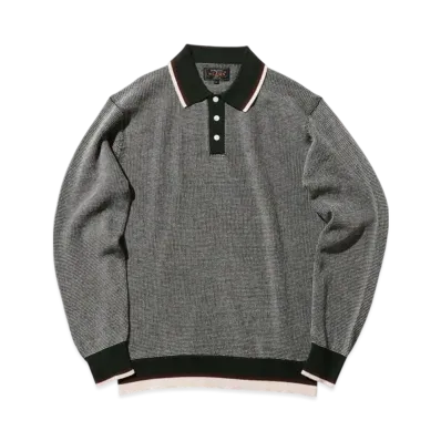 BEAMS Knit Polo Collar Line "Green"