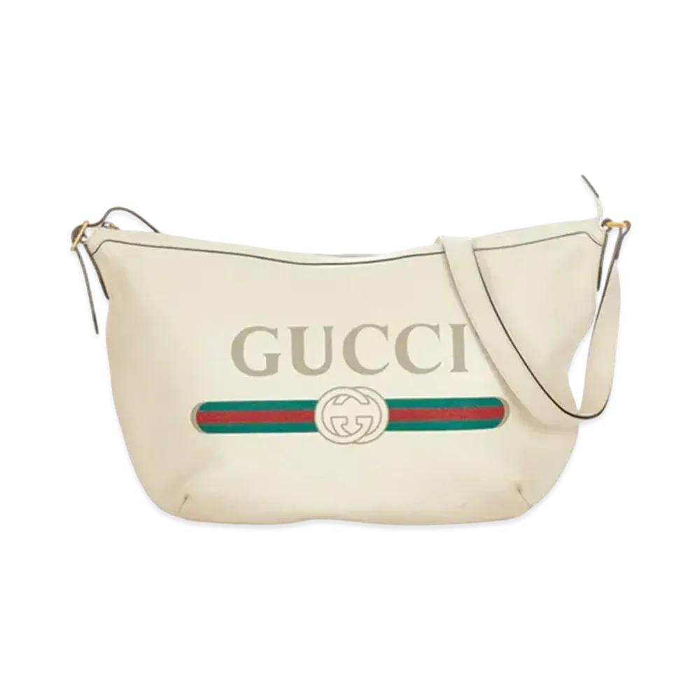 GUCCI Vintage Logo Print Half Moon Shoulder Bag ”White”