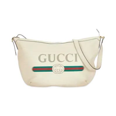 GUCCI Vintage Logo Print Half Moon Shoulder Bag ”White”