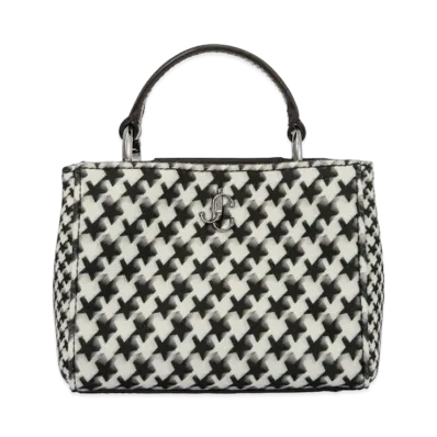 Jimmy Choo Varenne Tophandle Mini Star Houndstooth Printed Wool Mini Bag "Latte/Black"