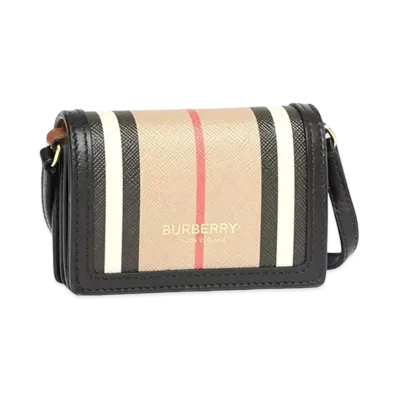 Burberry Icon Stripe E-canvas Card Case with Detachable Strap "Archive Beige"