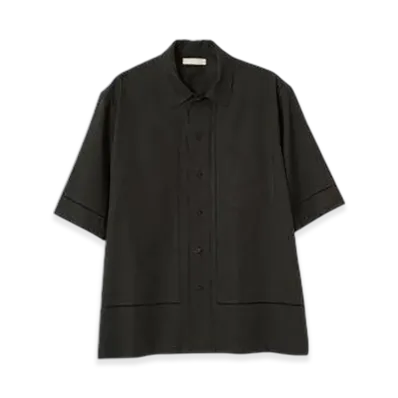 YOKE Embroidery Open Collar Shirt "Black"