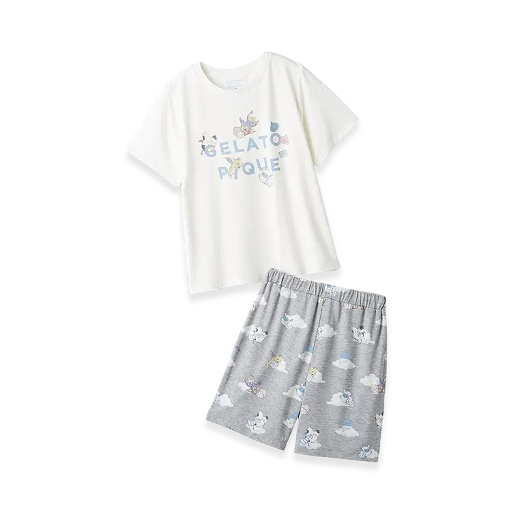 GELATO PIQUE x DRAGON QUEST Junior One Point T-Shirt & Allover Pattern Shorts Set "Off White"