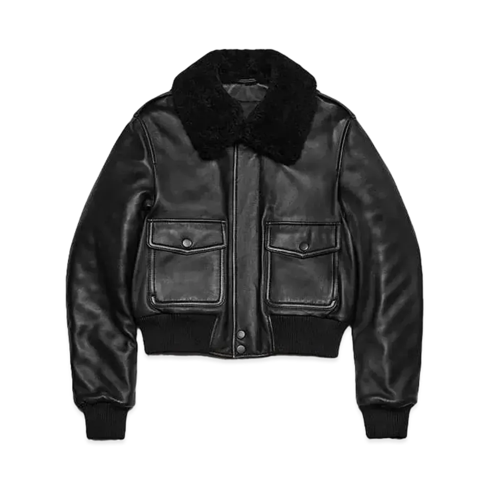 AMI PARIS Smooth Lamb Leather Bomber Jacket "Black"
