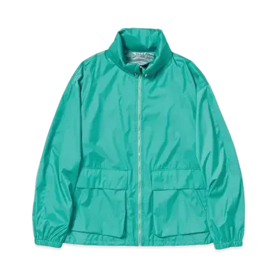 AURALEE Hard Twist Polyester Satin Laminate Zip Blouson "Turquoise Blue"