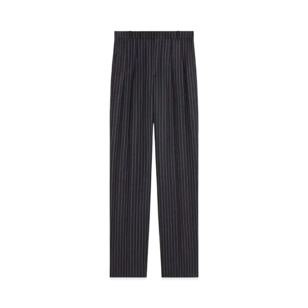 CELINE Men's Keith Pants in Striped Wool Gabardine "Navy/Craie"