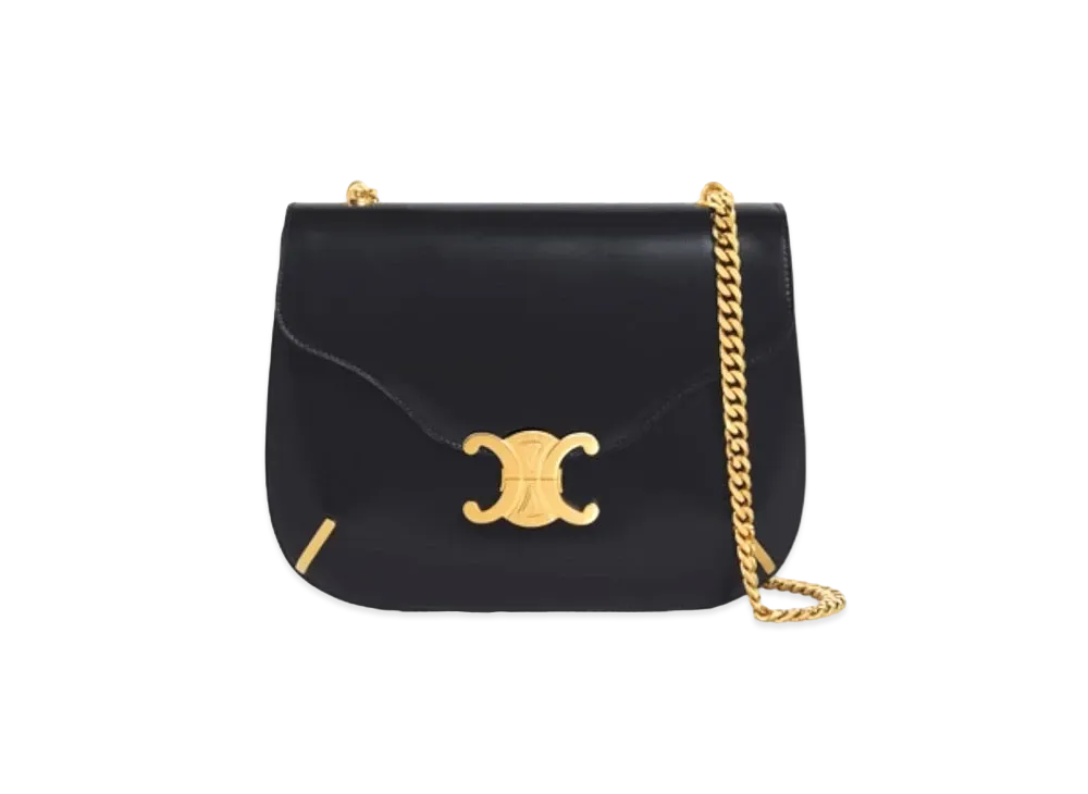 CELINE Chain Besace Triomphe In Shiny Calfskin "Black"