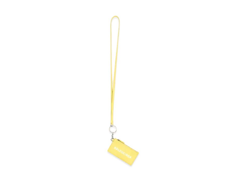 BALENCIAGA Cash Card Case On Keyring In Grained Calfskin "Yellow"
