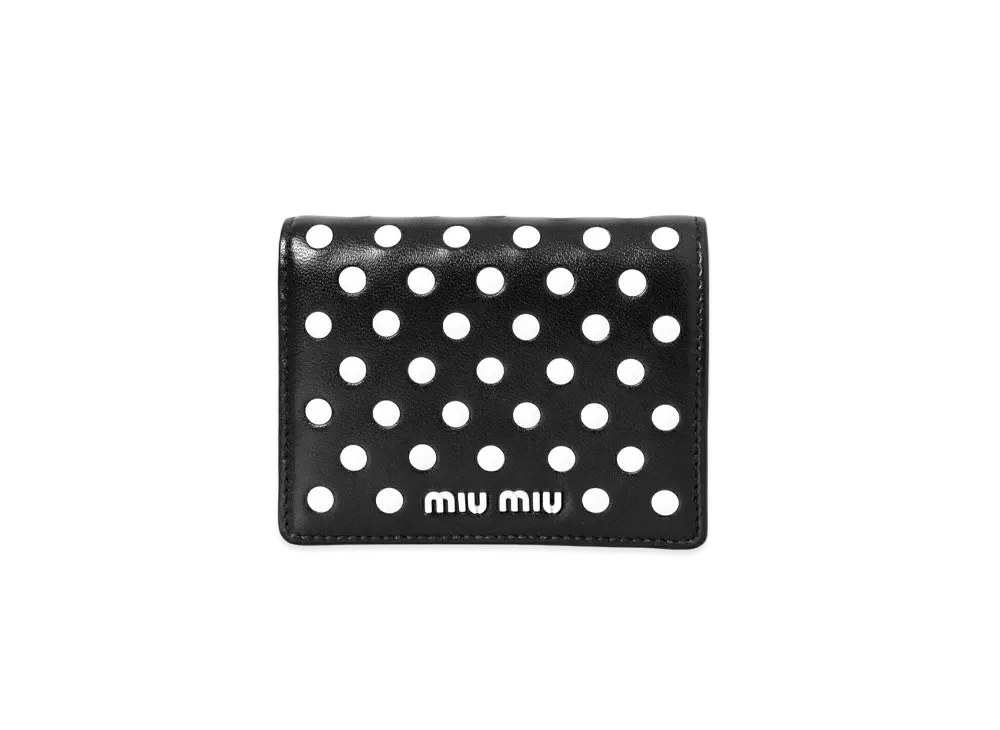 MIU MIU Small Studded Nappa Leather Wallet "Black/White"