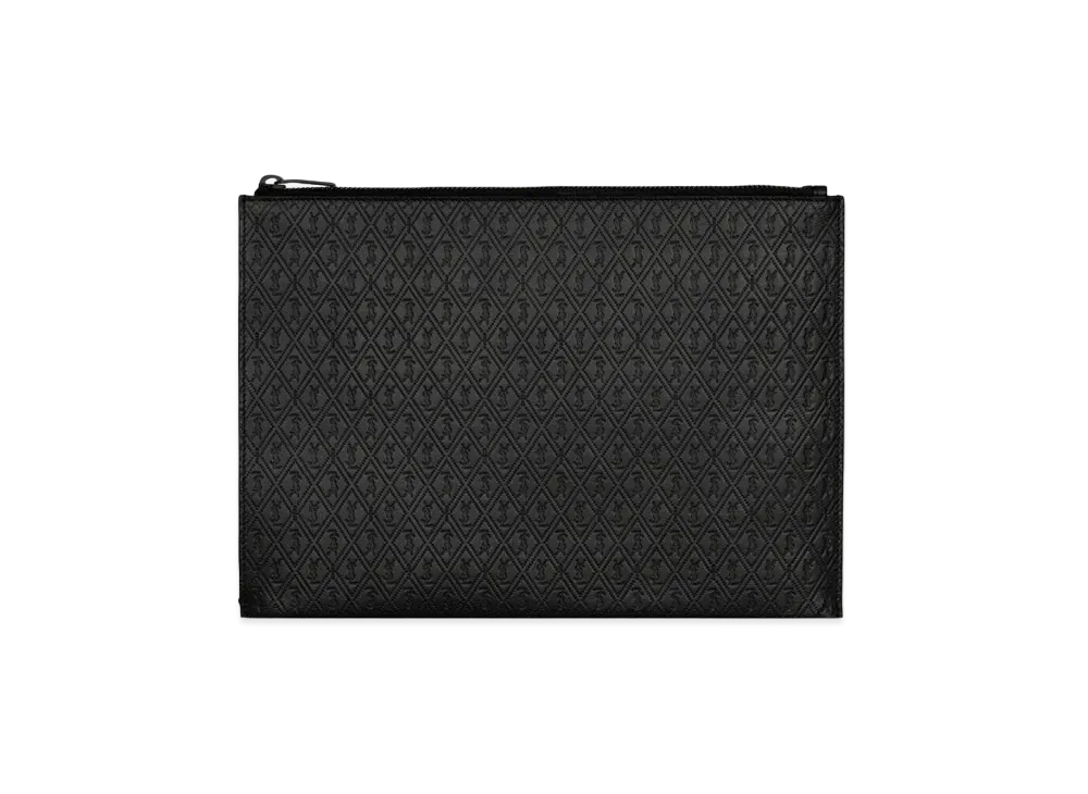 SAINT LAURENT Le Monogramme All Over Zipped Tablet Holder In Embossed Smooth Leather "Black"