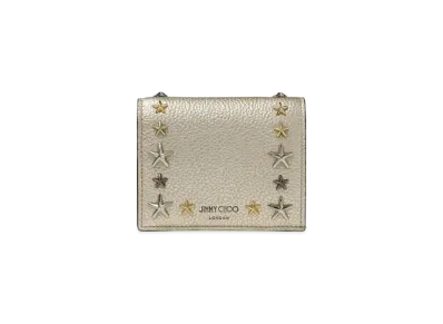 Jimmy Choo Hanne Soft Grainy Calf Leather Wallet With Stars Studs "Light Gold Metallic"