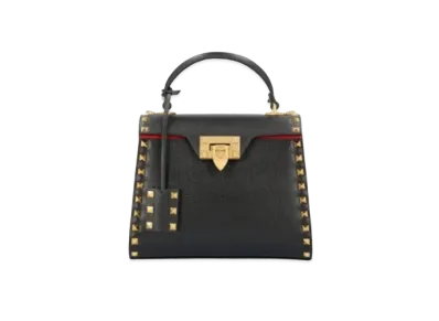 Valentino Small Rockstud Alcove Grainy Calfskin Handbag "Black"