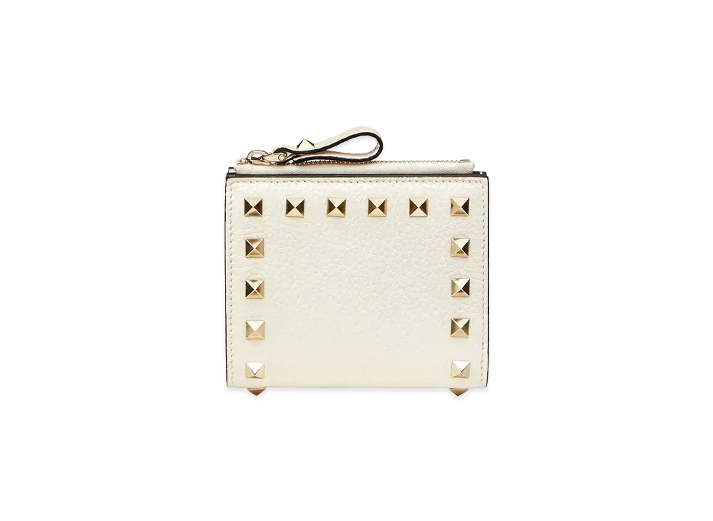 Valentino Rock Studs Grain Calfskin Small Wallet "Light Ivory"