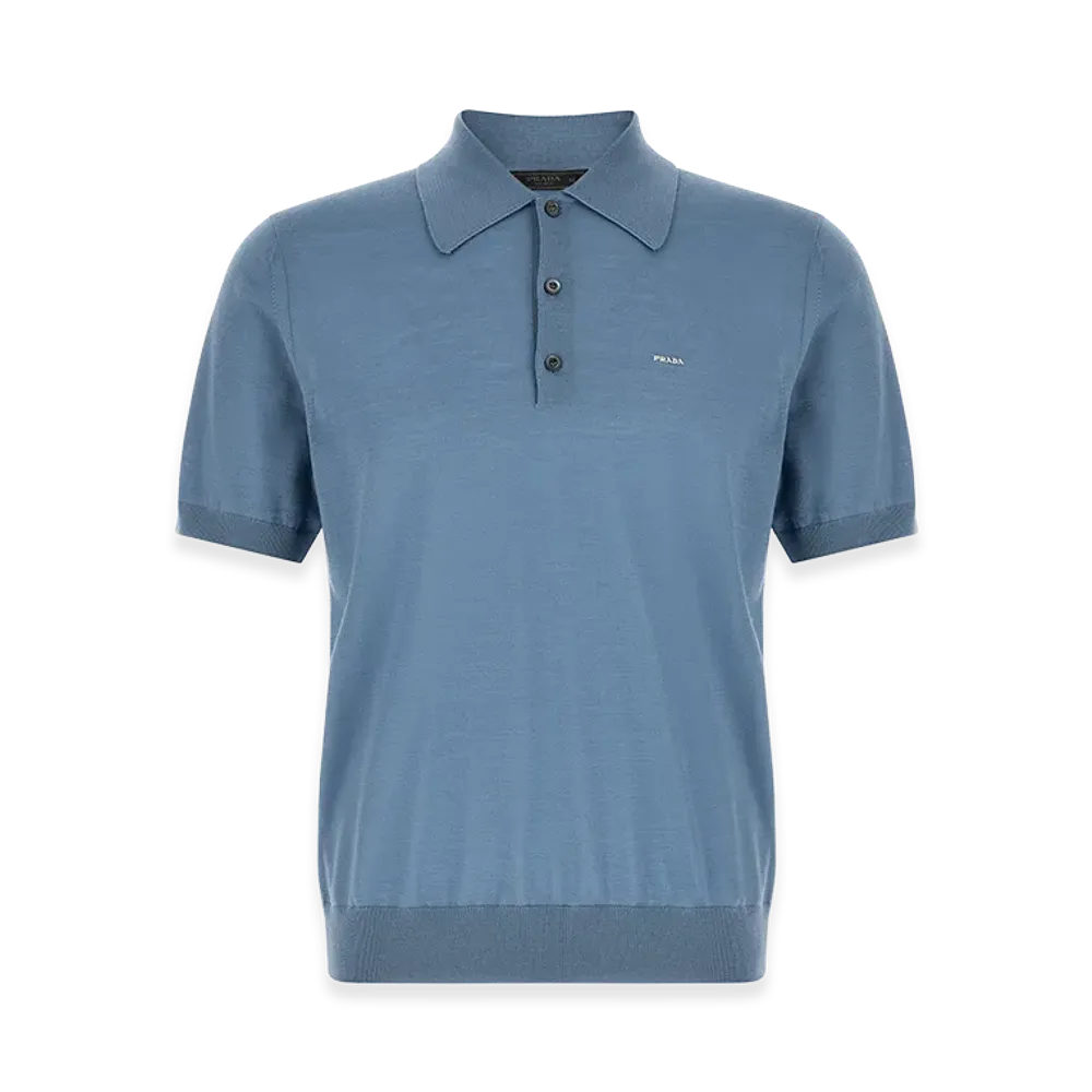 PRADA Superfine Wool Polo Shirt "Light Blue"