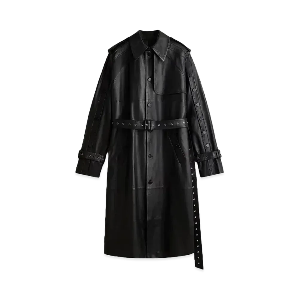 rokh x H&M Button-Detail Leather Trench Coat "Black"