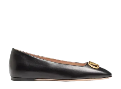 Valentino Garavani Women's Black Leather Vlogo Signature Ballerinas "Black"