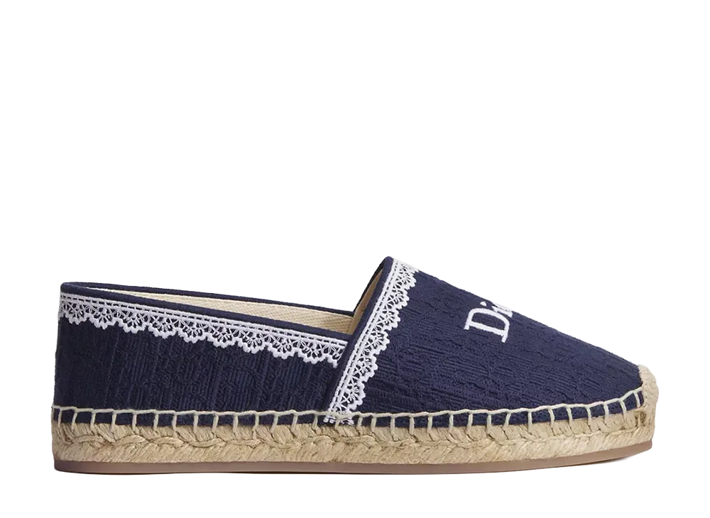 Dior Women's Dentelle Espadrille Dior Oblique Embroidered Cotton and Lace "Navy"