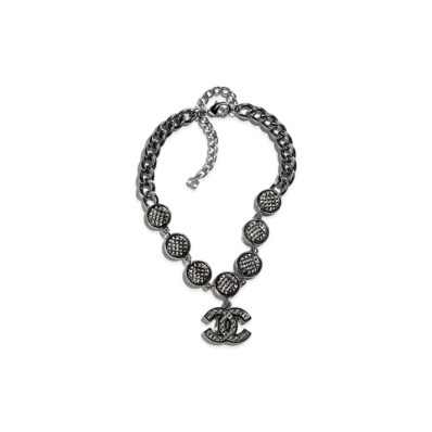 CHANEL Choker Metal & Glass Ruthenium "Silver/Black"