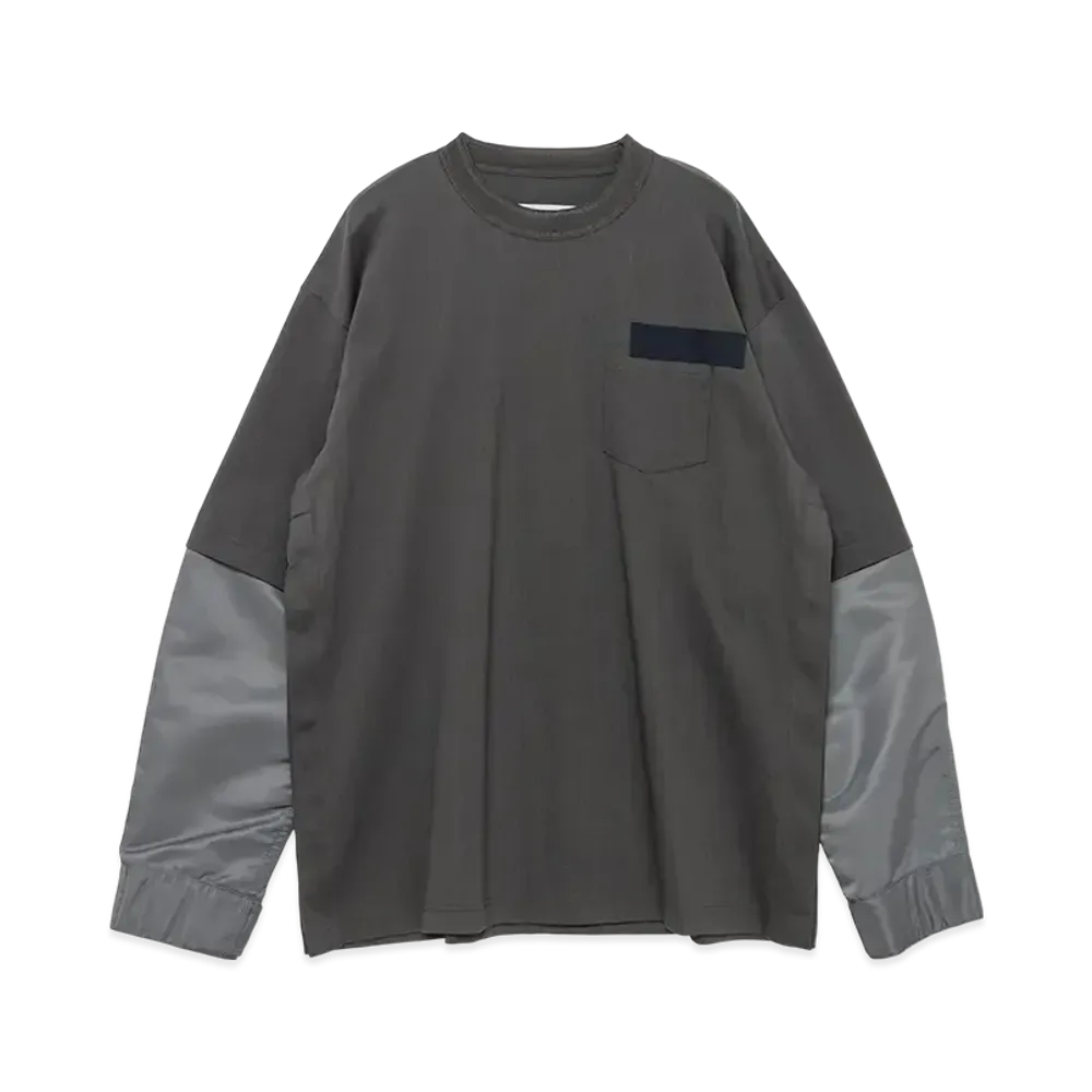 sacai Nylon Twill x Cotton Jersey L/S T-Shirt "Charcoal Gray/Charcoal Gray"