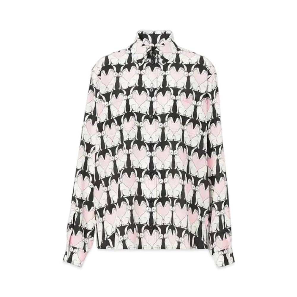 Burberry Rabbit Print Silk Oversized Shirt "Black"