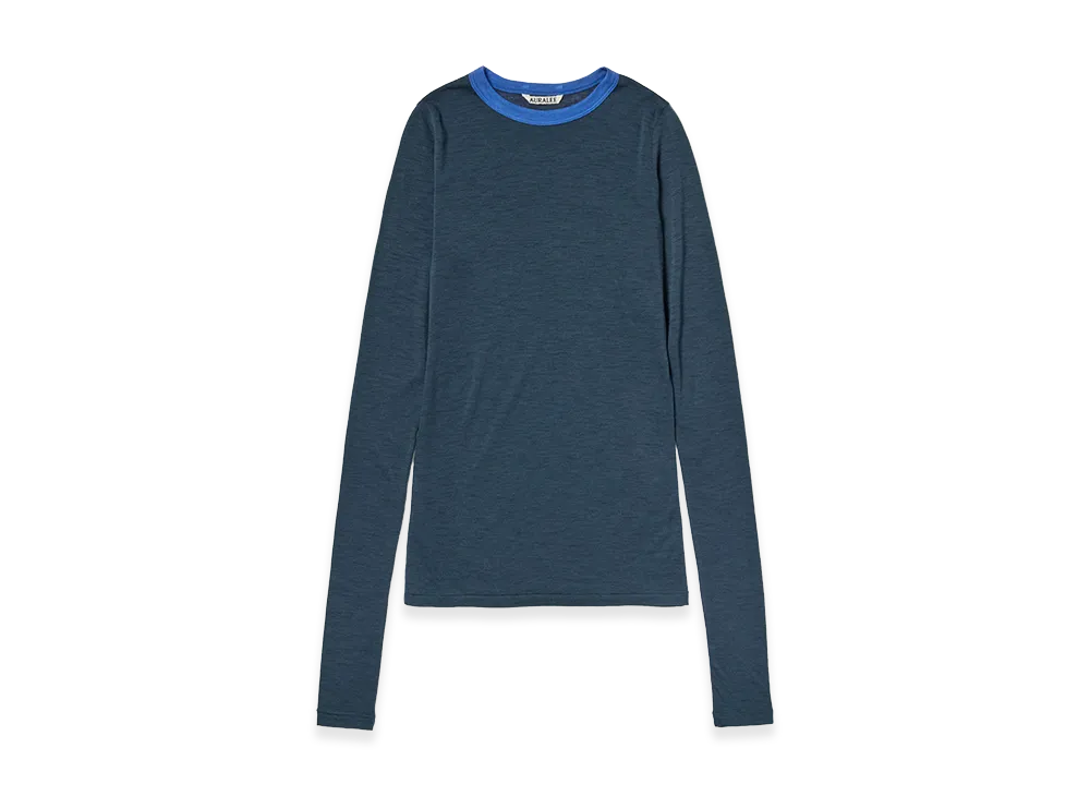 AURALEE Women's Fluffy Cashmere Nylon Jersey Ringer L/S Tee "Navy"