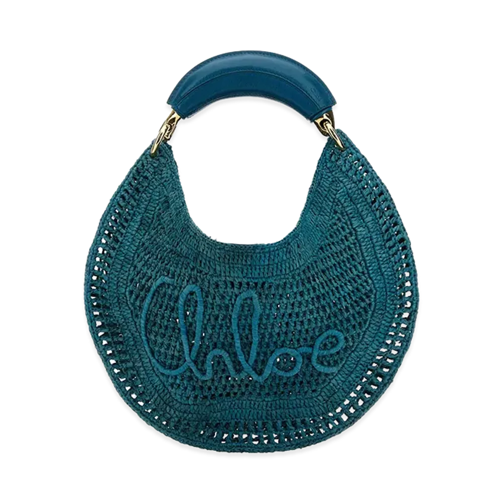 Chloe Women's Teal Raffia Banana Handbag "Blue"