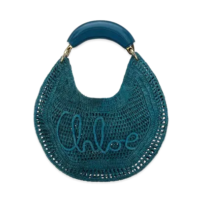 Chloe Women's Teal Raffia Banana Handbag "Blue"