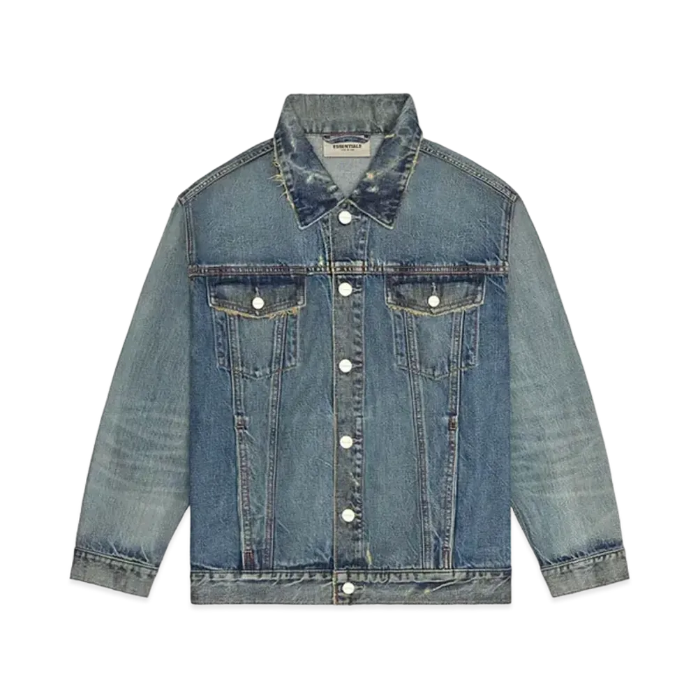 FEAR OF GOD ESSENTIALS Denim Trucker Jacket "Distressed Indigo"