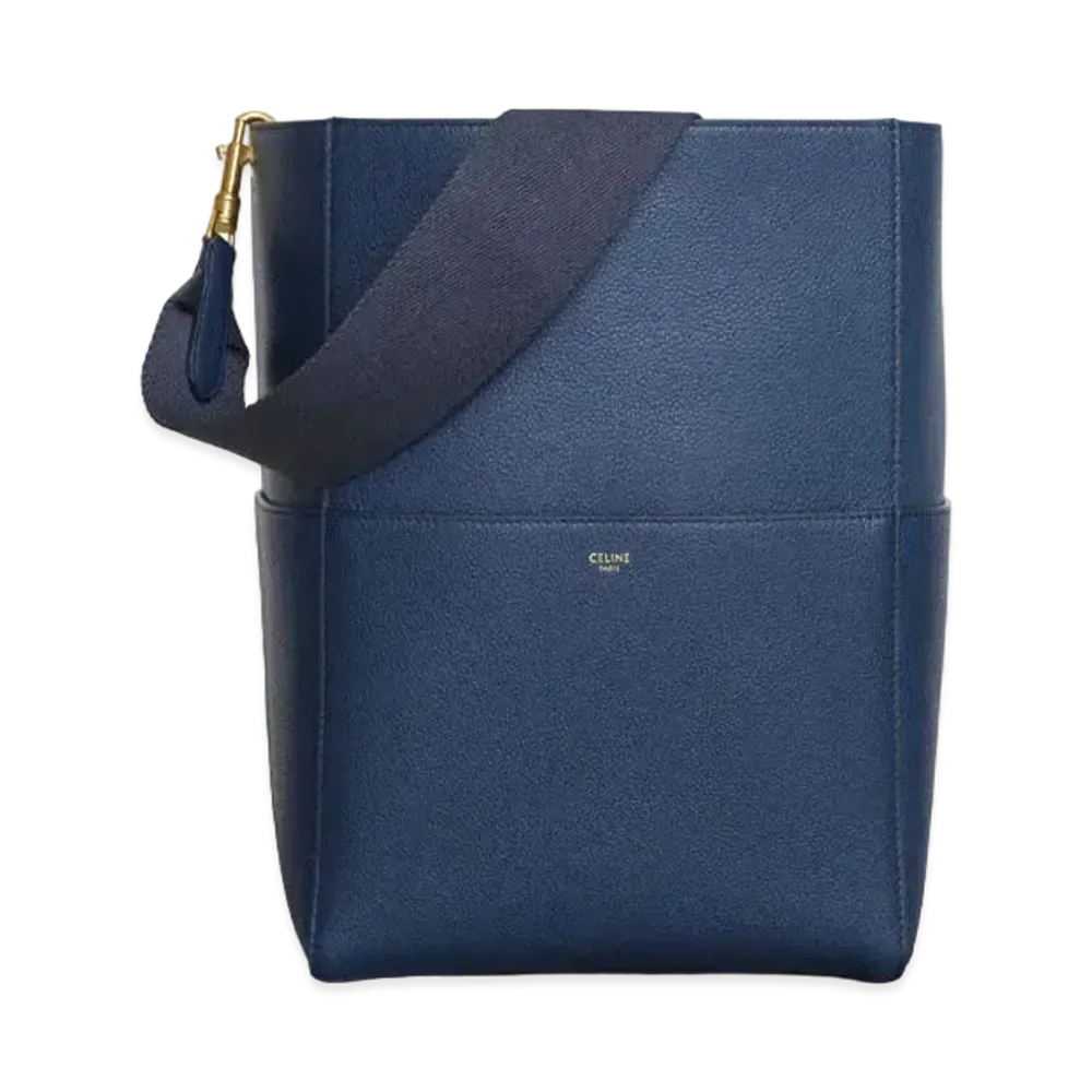 CELINE Sangle Bucket Calfskin Shoulder Bag "Blue"