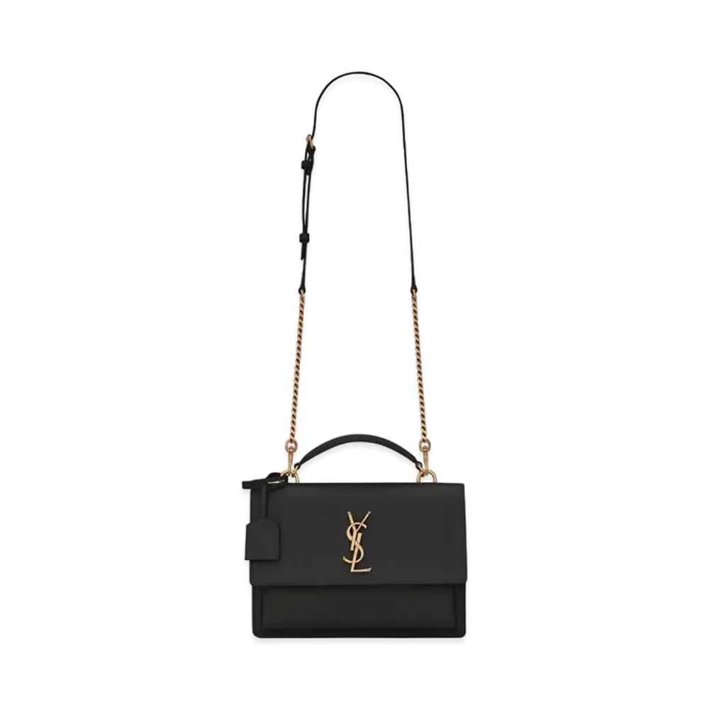 Saint Laurent Medium Sunset Satchel In Smooth Leather "Black"