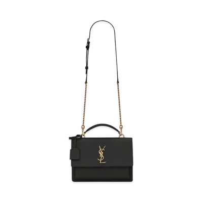 Saint Laurent Medium Sunset Satchel In Smooth Leather "Black"
