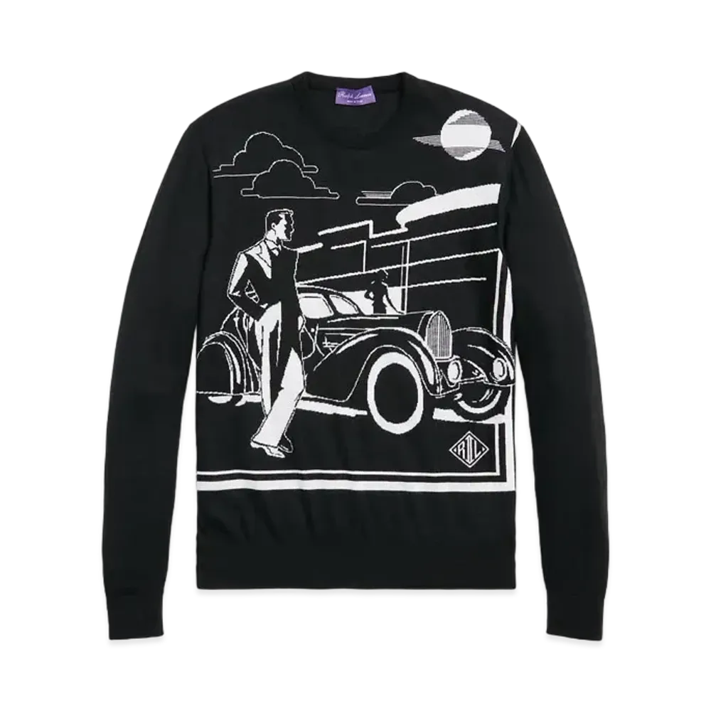 Ralph Lauren Purple Label Cashmere Graphic Sweater "Black"