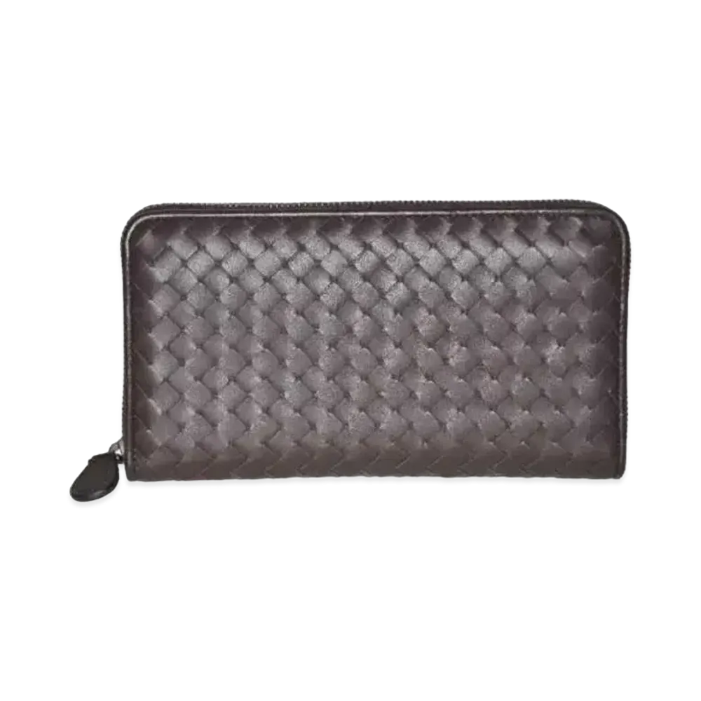 Bottega Veneta Intrecciato Lambskin Zip Around Wallet "Ebano"