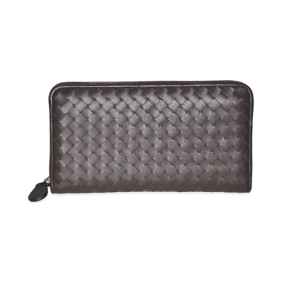 Bottega Veneta Intrecciato Lambskin Zip Around Wallet "Ebano"