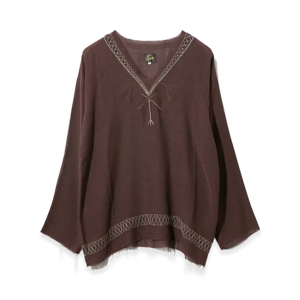 NEEDLES Women's Embroidered Tunic - CU/R Gauze "Burgundy"