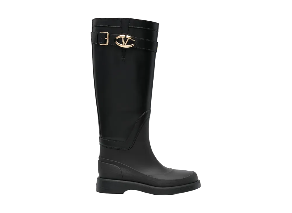 Valentino Garavani Women's Black Leather And Rubber Vlogo The Bold Boots "Red"