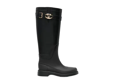 Valentino Garavani Women's Black Leather And Rubber Vlogo The Bold Boots "Red"