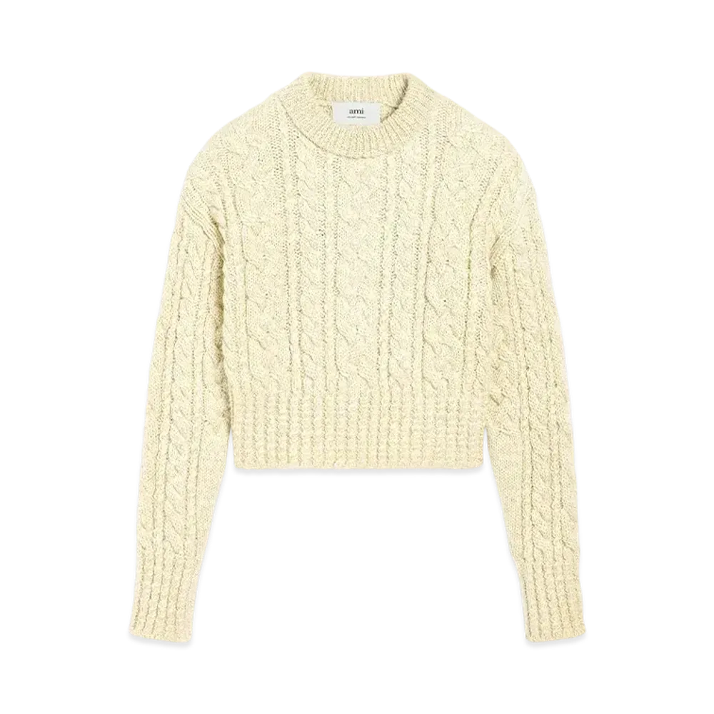AMI PARIS Cable Lurex Knit Sweater "Off White"
