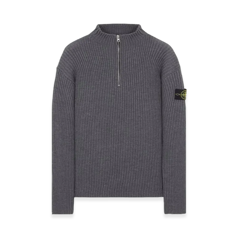 Stone Island 516C2 Full-Rib Wool Half Zip Up Knit - 23FW "Dark Grey Melange"
