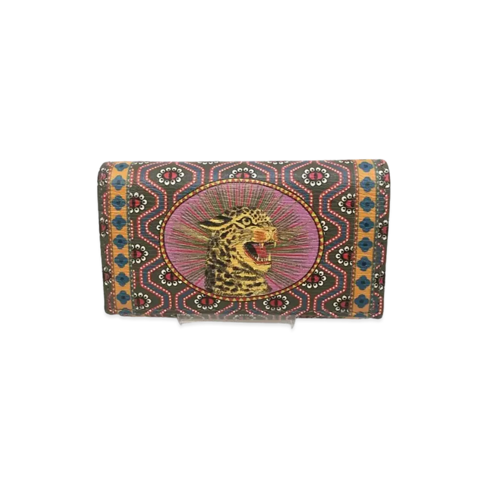 GUCCI 6 Key Case Gucci Garden Bat Leopard Leather "Multi"