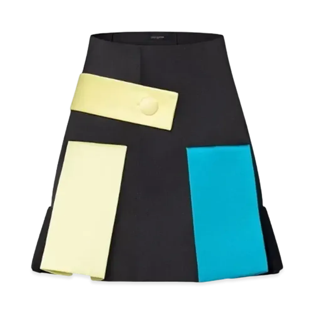 Louis Vuitton Color Blocked Button Tab Pleat Skirt "Noir"