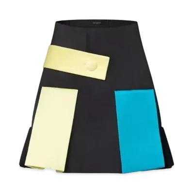 Louis Vuitton Color Blocked Button Tab Pleat Skirt "Noir"