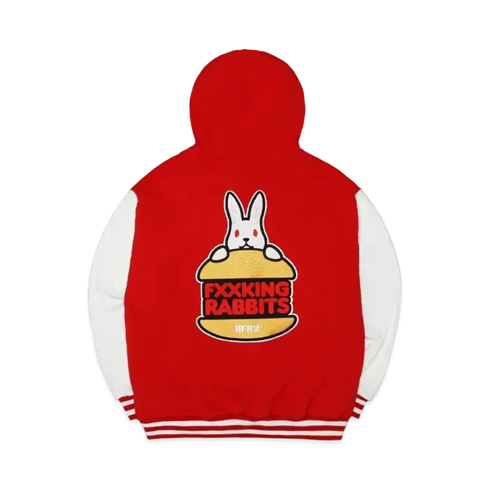 FR2 Rabbit Burger Embroidery Sweat Varsity Jacket "Red"