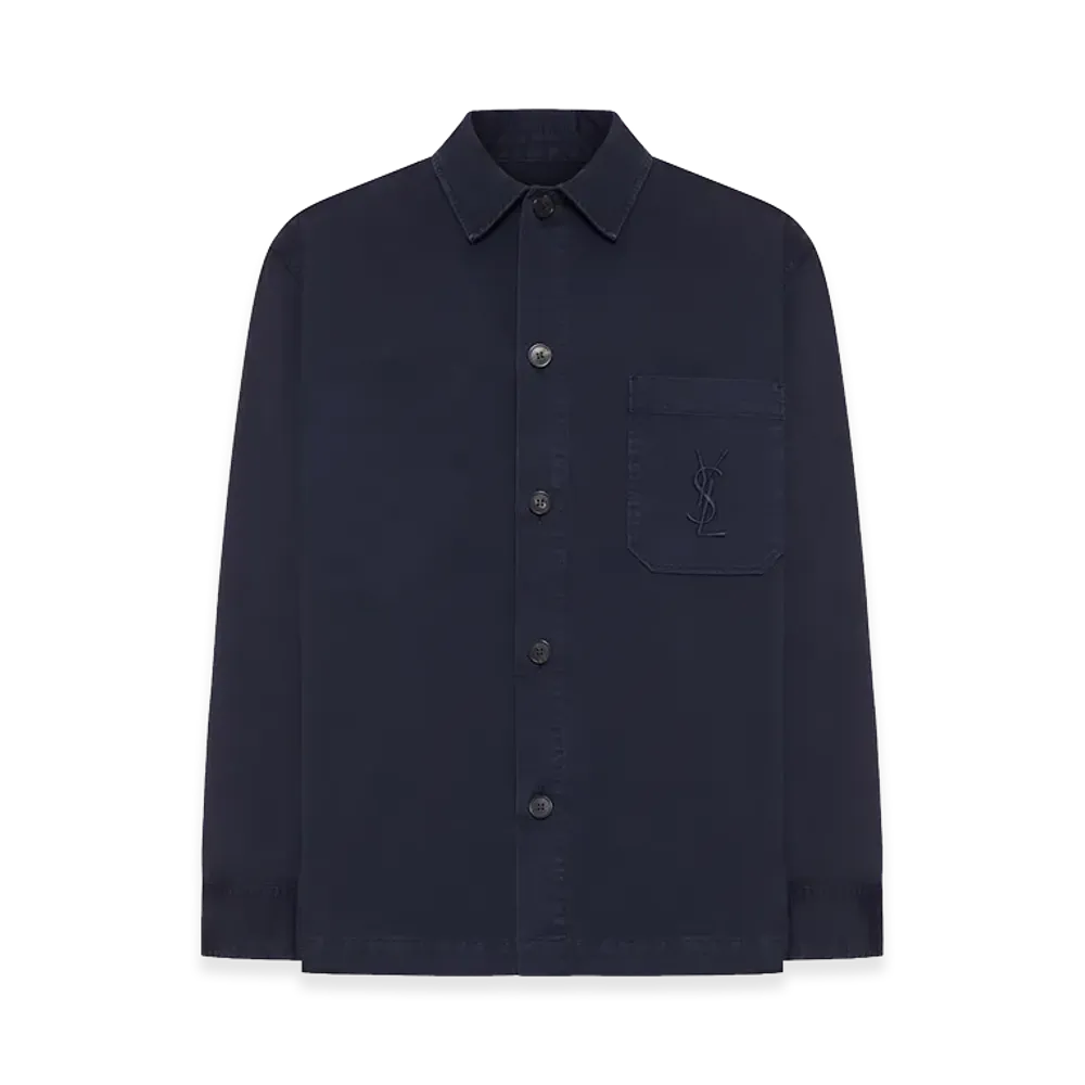 Saint Laurent Cassandre Overshirt In Cotton And Linen Gabardine "Blue"