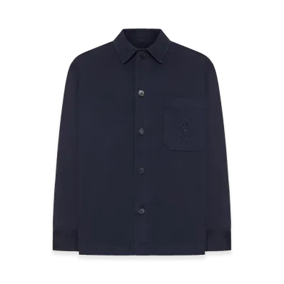 Saint Laurent Cassandre Overshirt In Cotton And Linen Gabardine "Blue"